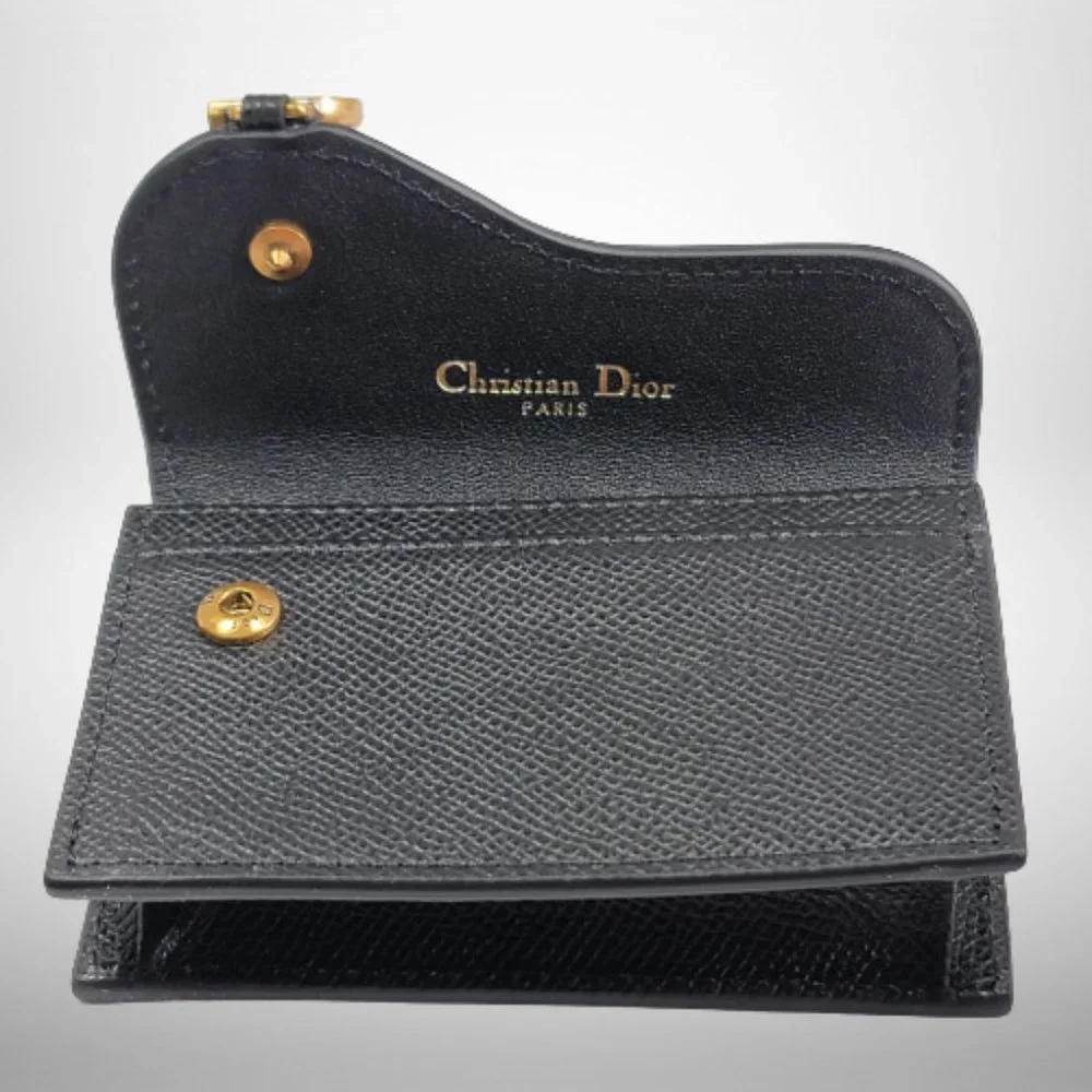 Dior Black Leather Saddle Flap Card Case